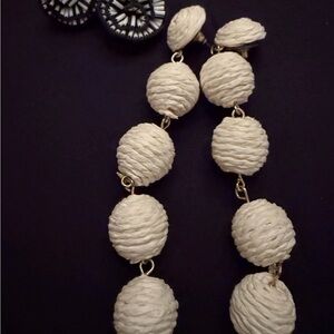 2 Pair of Earrings Cream Drop & Black & White Embroidered Large Studs